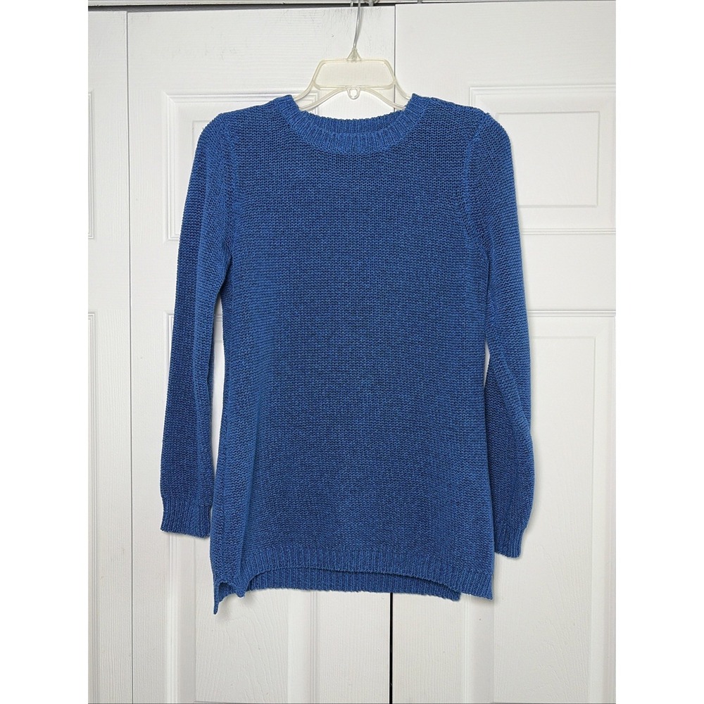 J.McLaughlin Garter Knit Sweater Womens Size S Blue Crewneck Cotton Pullover